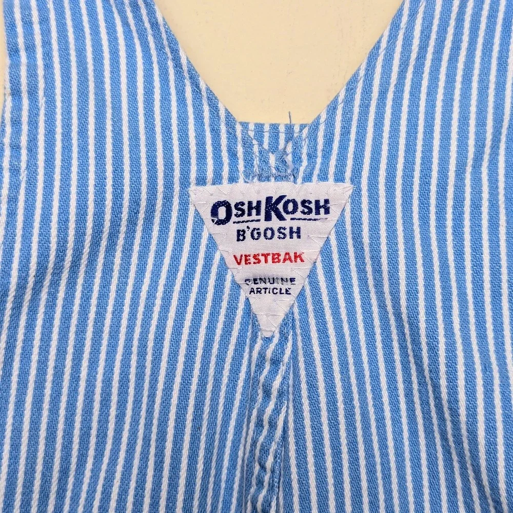 Vintage Osh Kosh‎ Overalls 80s Light Blue White Stripe Easter Flaws 12 Months